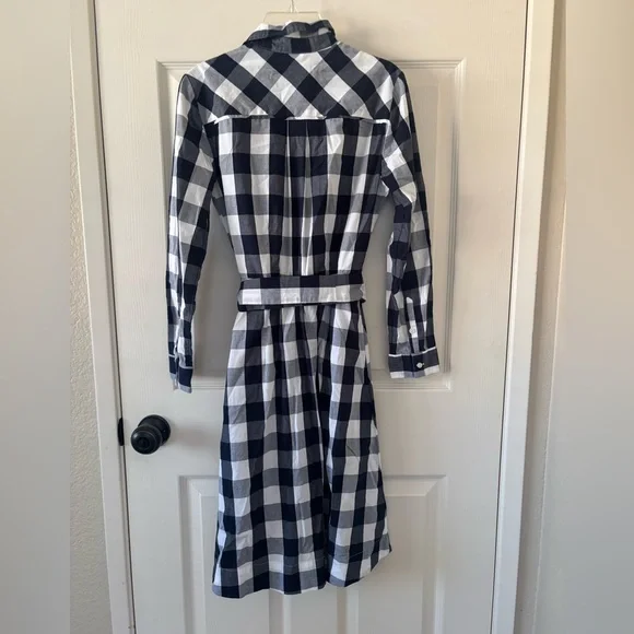 J. Crew Navy and White Gingham Dress with Belt 00 - Picture 3 of 8